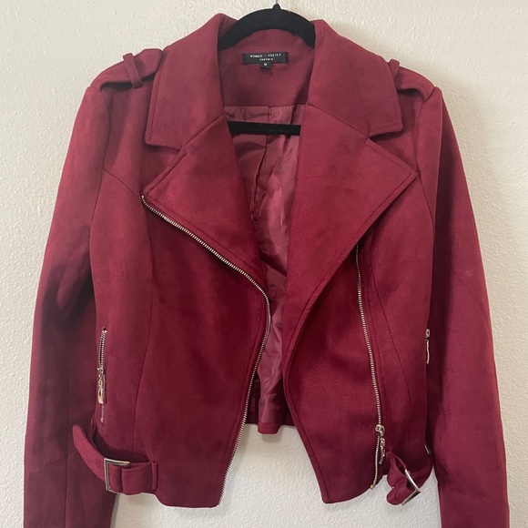 Romeo & Juliet Couture Jackets & Blazers - Red Faux Suede Biker Jacket